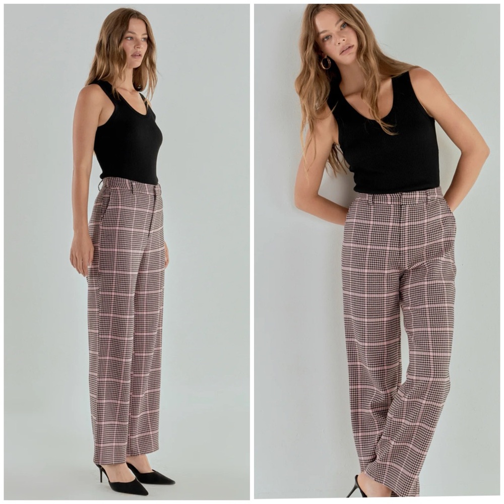 NWT Endless Rose‎ Pink & Black Houndstooth Pants